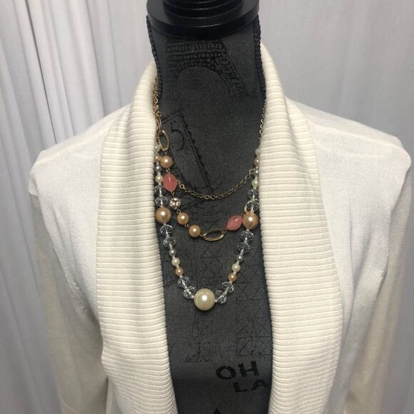 Faded Glory Cardigan Womens Size Large 12 - 14 Cream Open Front Sweater Layering - Picture 2 of 6